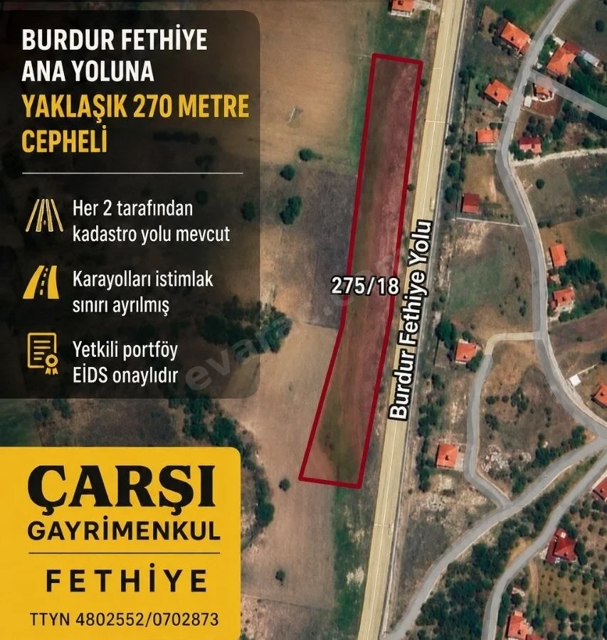 muğla seydikemer kınık ta ana yola cephe büyük arazi